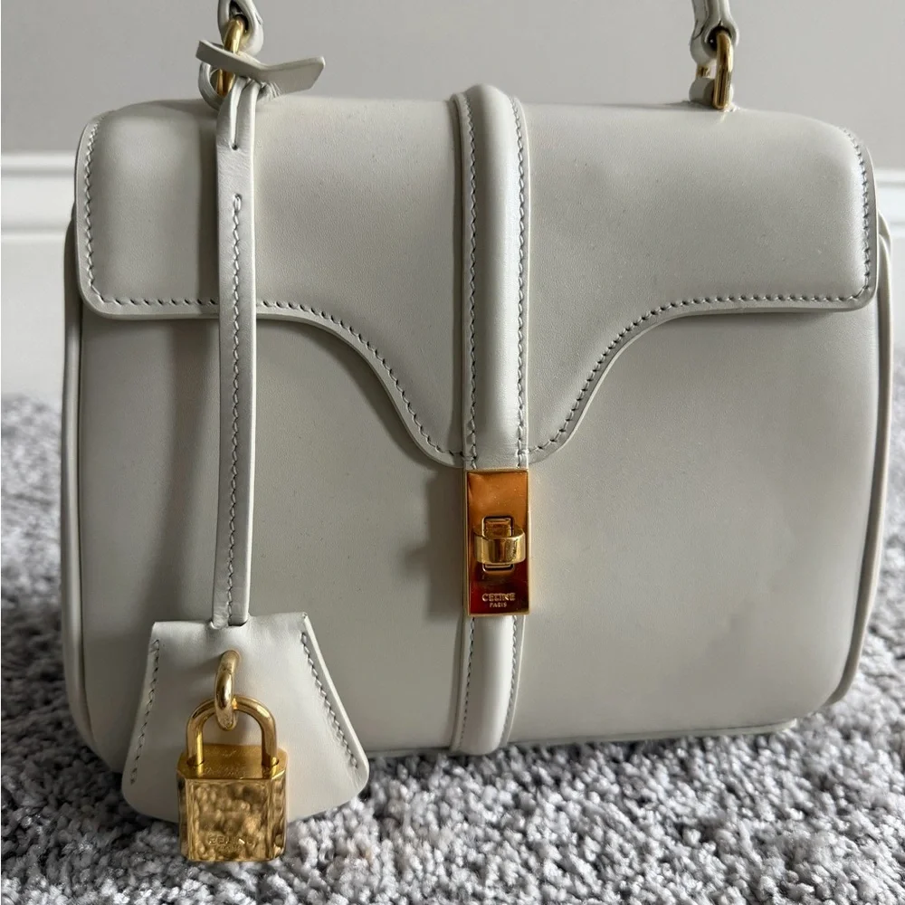 Celine MINI 16 IN SATINATED CALFSKIN in 
Cream with Gold Hardware - Picture 4 of 9